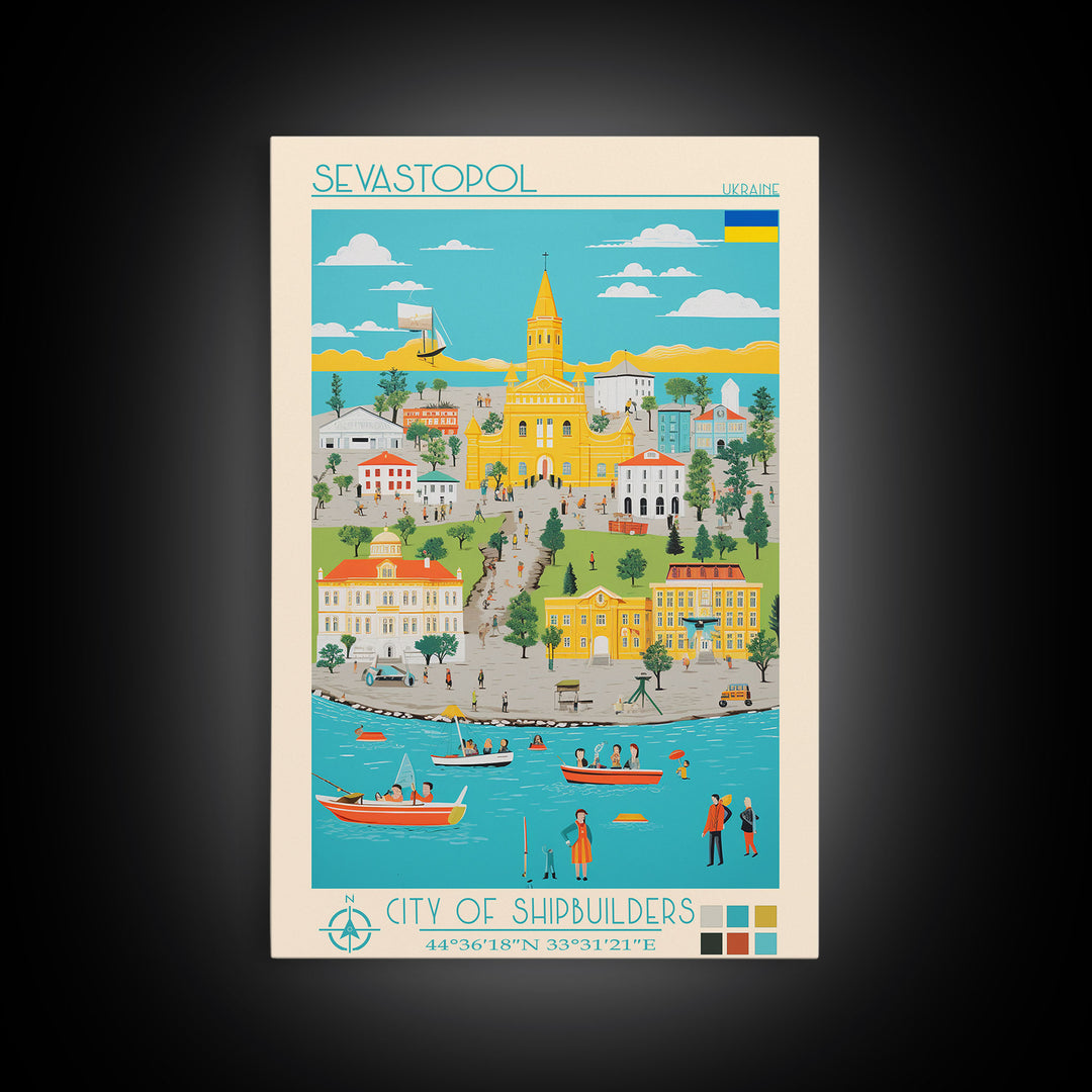 Sevastopol Ukraine Travel Poster Framed Canvas Print, Midcentury Modern Art, Pop Art Wall Decor, Bedroom Decor, Vacation Gift