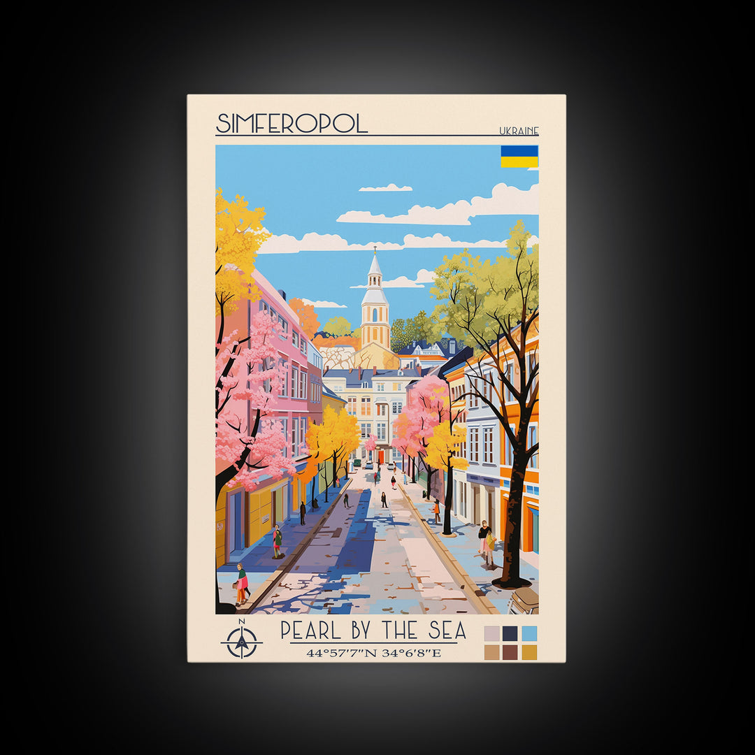 Simferopol Ukraine Travel Poster Framed Canvas Print, Midcentury Modern Art, Pop Art Wall Decor, Living Room Art, Vacation Gift