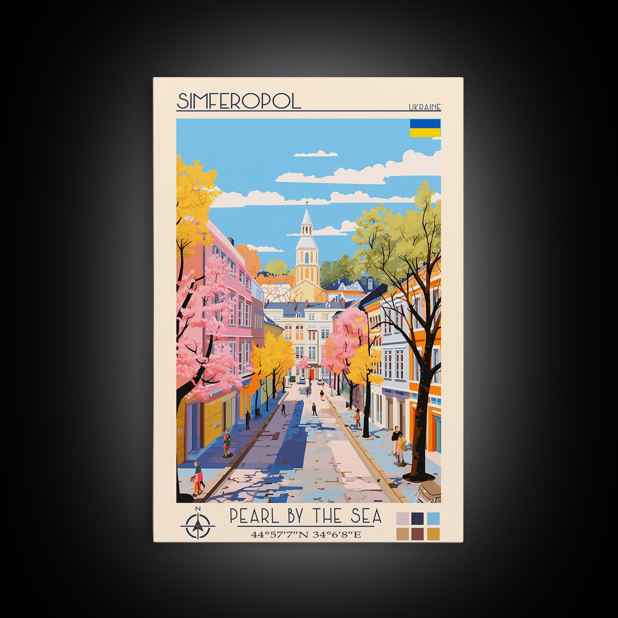 Simferopol Ukraine Travel Poster Framed Canvas Print, Midcentury Modern Art, Pop Art Wall Decor, Living Room Art, Vacation Gift