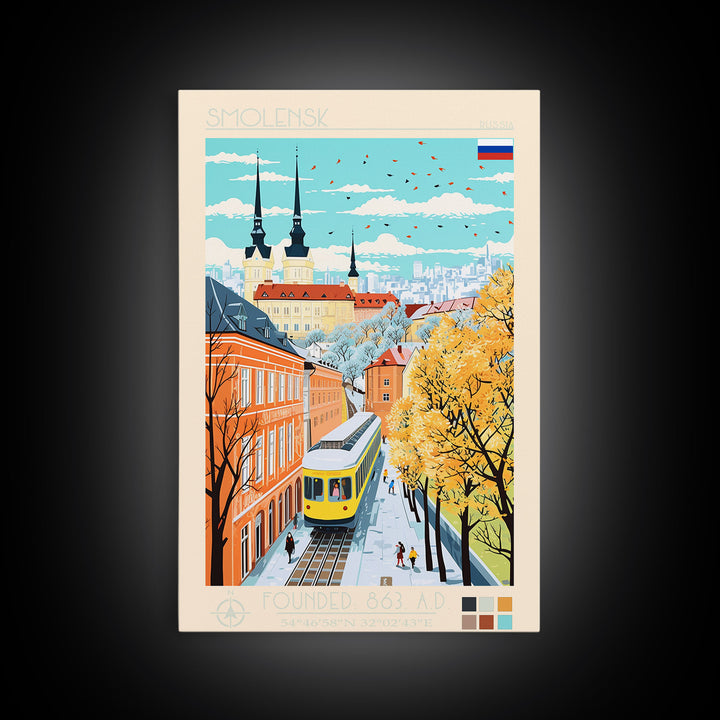 Smolensk Russia Travel Poster Framed Canvas Print, Midcentury Modern Art, Pop Art Wall Decor, Home Decor, Office Art