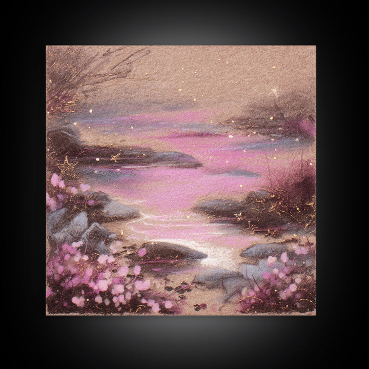 Mermaid Lagoon with Bioluminescent Water Framed Canvas Print, Fantasy Art, Gallery Decor, Living Room Decor, Fine Art, Mythic, FAN-1x1-32