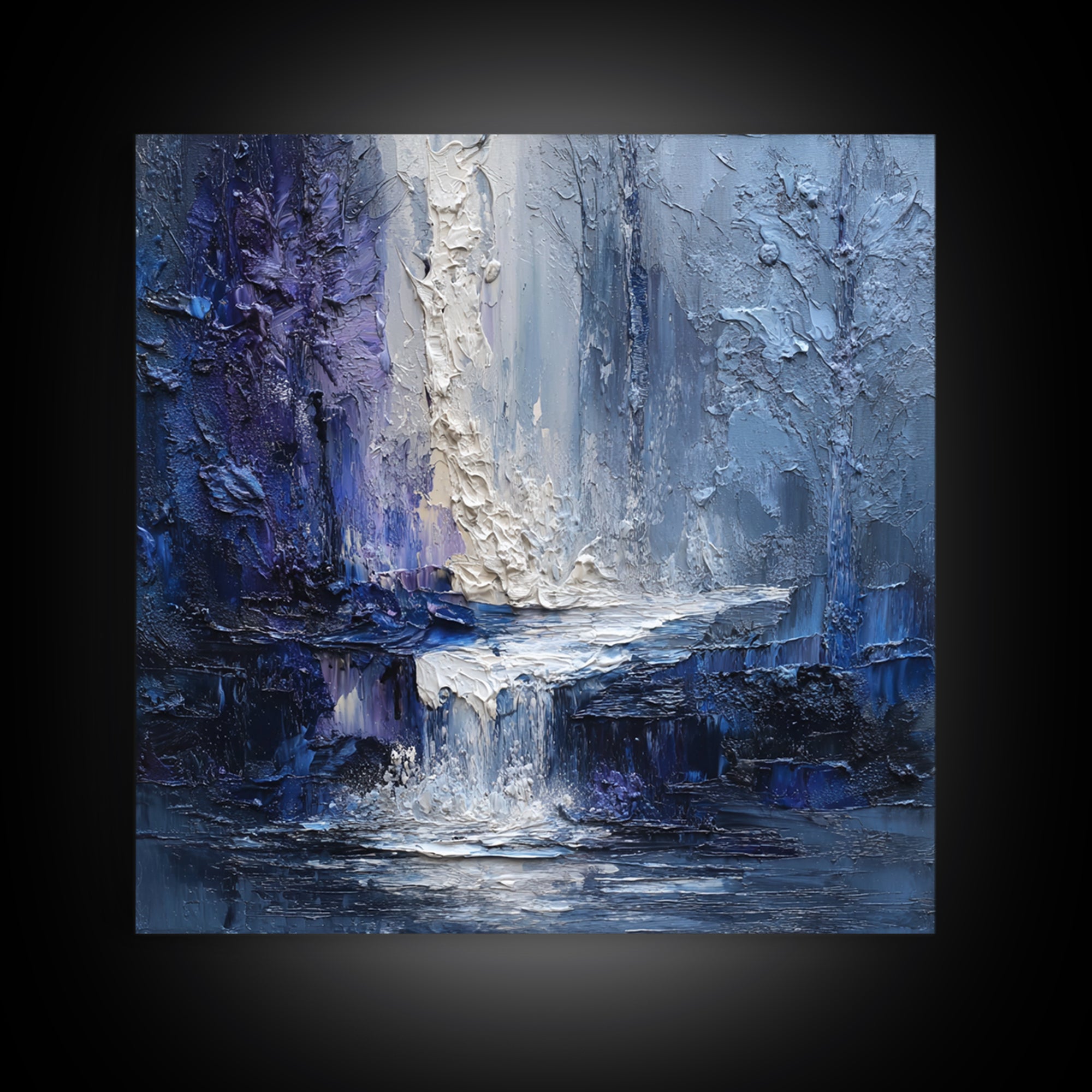 Crystal Cave with Luminous Blue Reflections Framed Canvas Print, Fantasy Art, Gallery Decor, Living Room Decor, Mythic, FAN-1x1-78