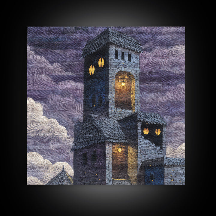 Armored Knight Facing a Glowing Portal Framed Canvas Print, Fantasy Art, Fine Art Print, Living Room Decor, Oil Painting, FAN-1x1-79