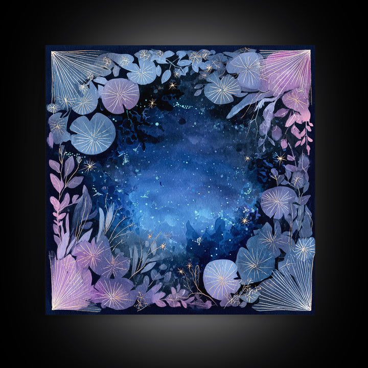Mermaid Lagoon with Bioluminescent Water Framed Canvas Print, Fantasy Art, Digital Art, Living Room Decor, Fine Art, Mythic, FAN-1x1-8