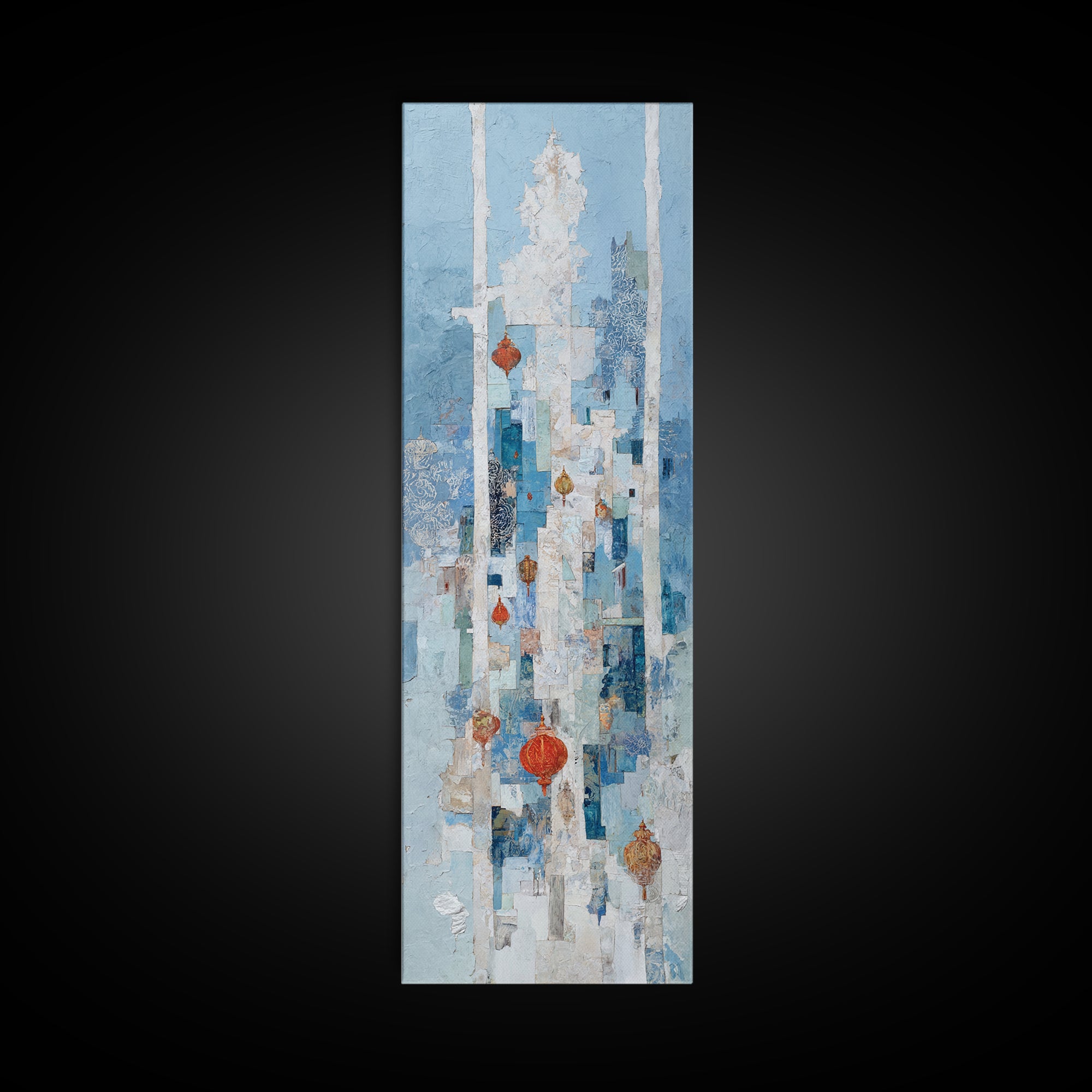 Crystal Cave with Luminous Blue Reflections Canvas Print, Fantasy Art, Acrylic Painting, Living Room Decor, Fine Art, Mythic, FAN-1x3-42