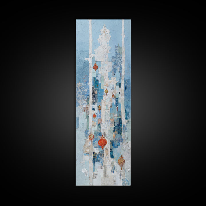 Crystal Cave with Luminous Blue Reflections Canvas Print, Fantasy Art, Acrylic Painting, Living Room Decor, Fine Art, Mythic, FAN-1x3-42