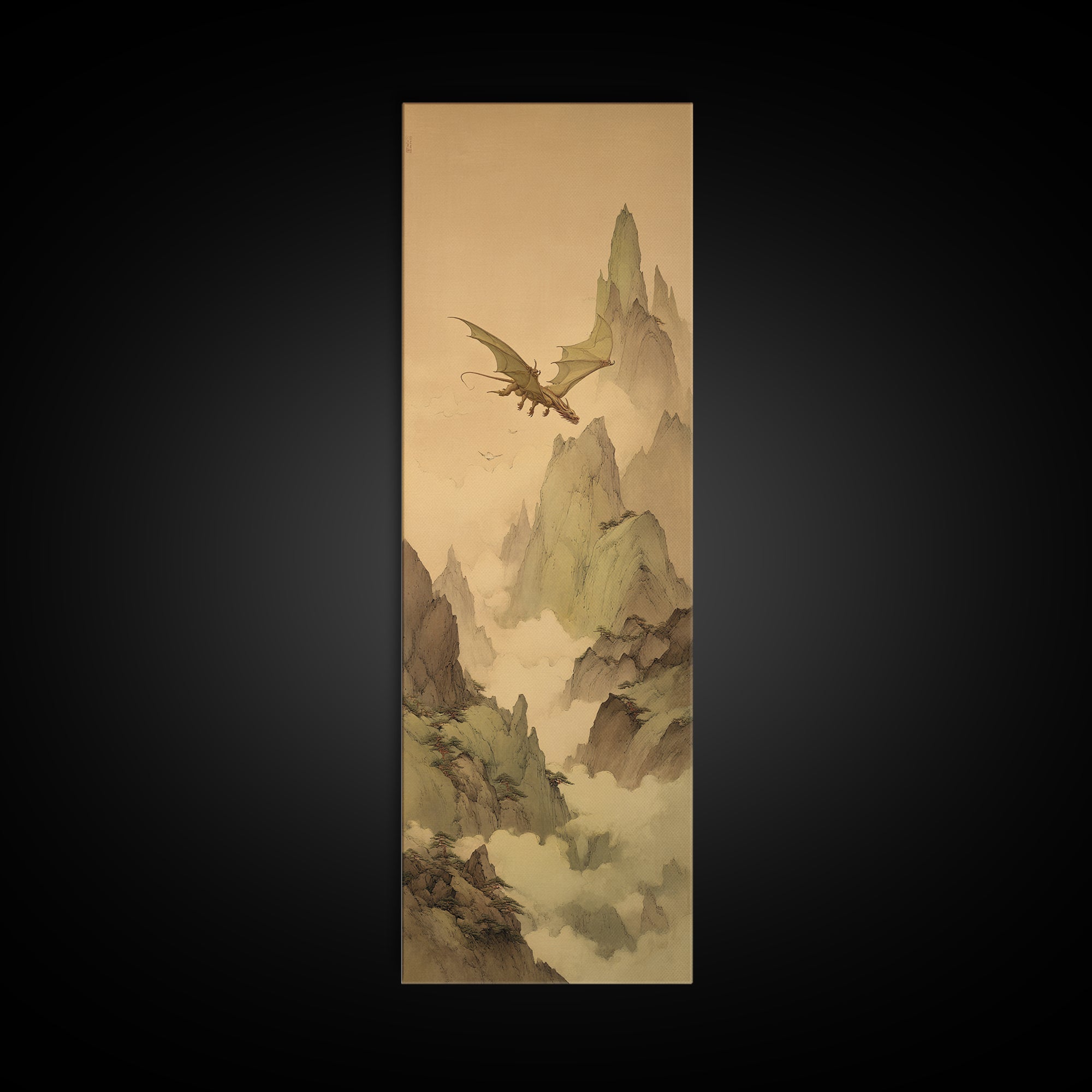 Griffin Perched on a Castle Wall Framed Canvas Print, Fantasy Art, Fantasy Home Decor, Living Room Decor, Fine Art, Mythic, FAN-1x3-70