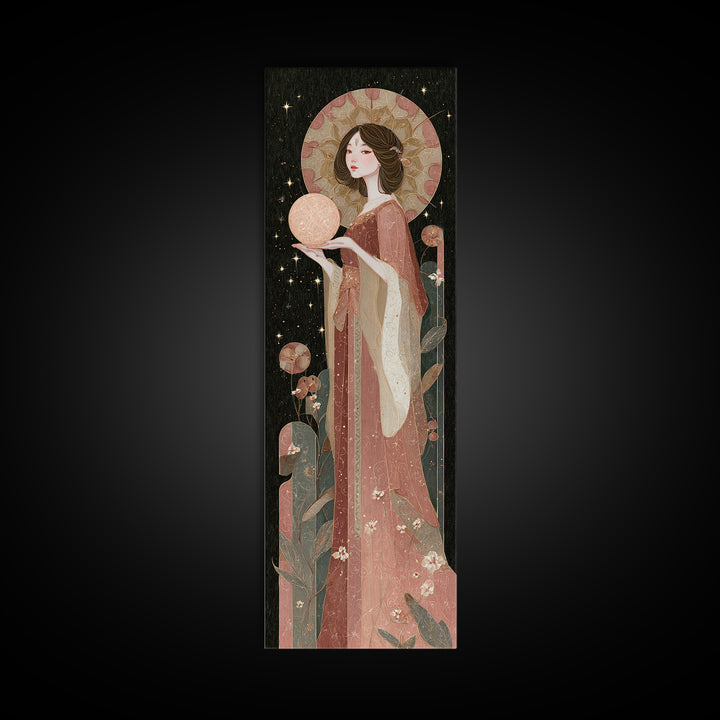 Celestial Dragon Wrapped Around a Moon Canvas Print, Fantasy Art, Statement Artwork, Living Room Decor, Fine Art, Mythic, FAN-1x3-98