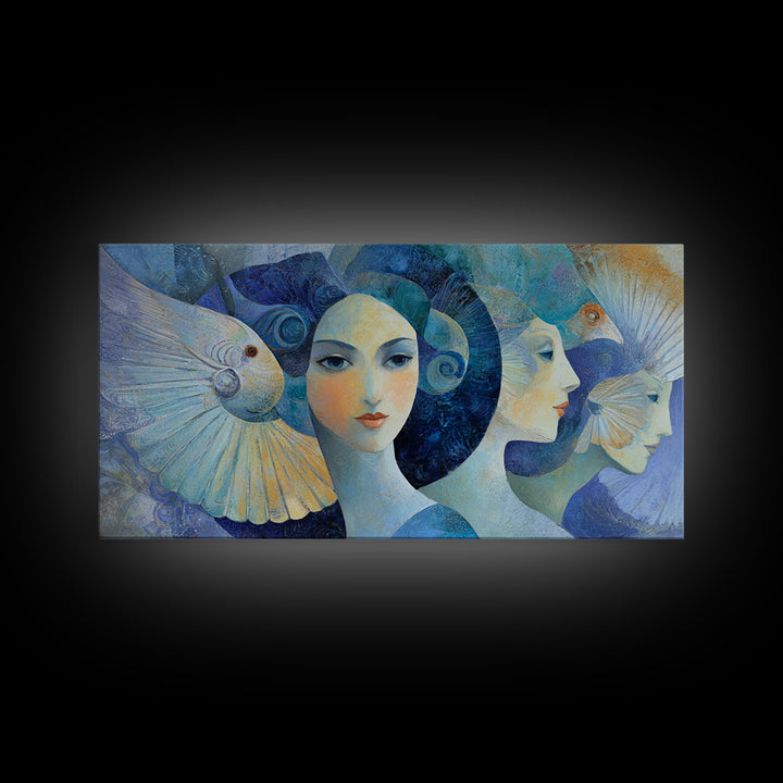 Sorceress Holding a Sphere of Starlight Framed Canvas Print, Fantasy Art, Minimalist Decor, Living Room Decor, Fine Art, Mythic, FAN-2x1-13