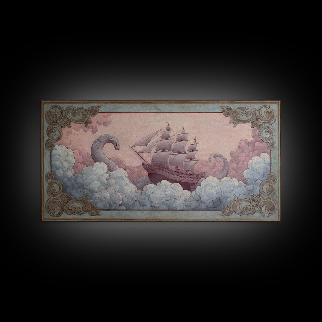 Unicorn Drinking from a Silver Stream Framed Canvas Print, Fantasy Art, Landscape, Living Room Decor, Fine Art, Mythic, FAN-2x1-84