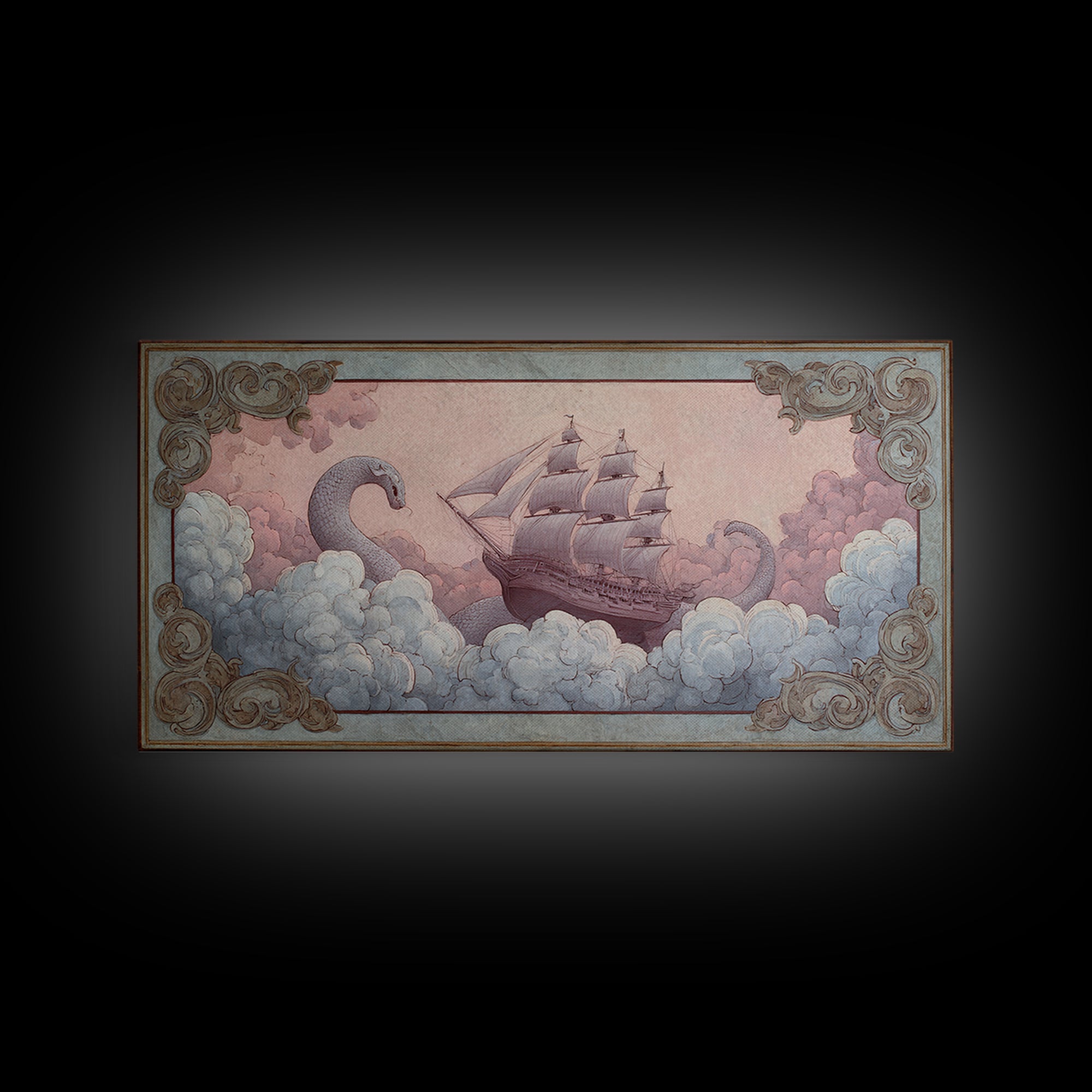 Unicorn Drinking from a Silver Stream Framed Canvas Print, Fantasy Art, Landscape, Living Room Decor, Fine Art, Mythic, FAN-2x1-84