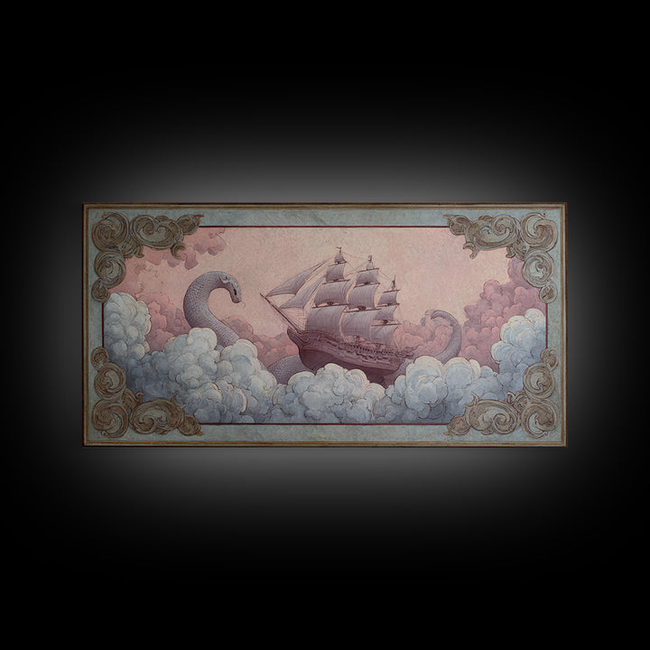 Unicorn Drinking from a Silver Stream Framed Canvas Print, Fantasy Art, Landscape, Living Room Decor, Fine Art, Mythic, FAN-2x1-84