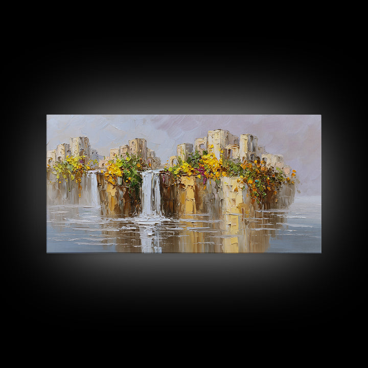 Crystal Cave with Luminous Blue Reflections Canvas Print, Fantasy Art, Painting, Living Room Decor, Watercolor Art, Mythic, FAN-2x1-98
