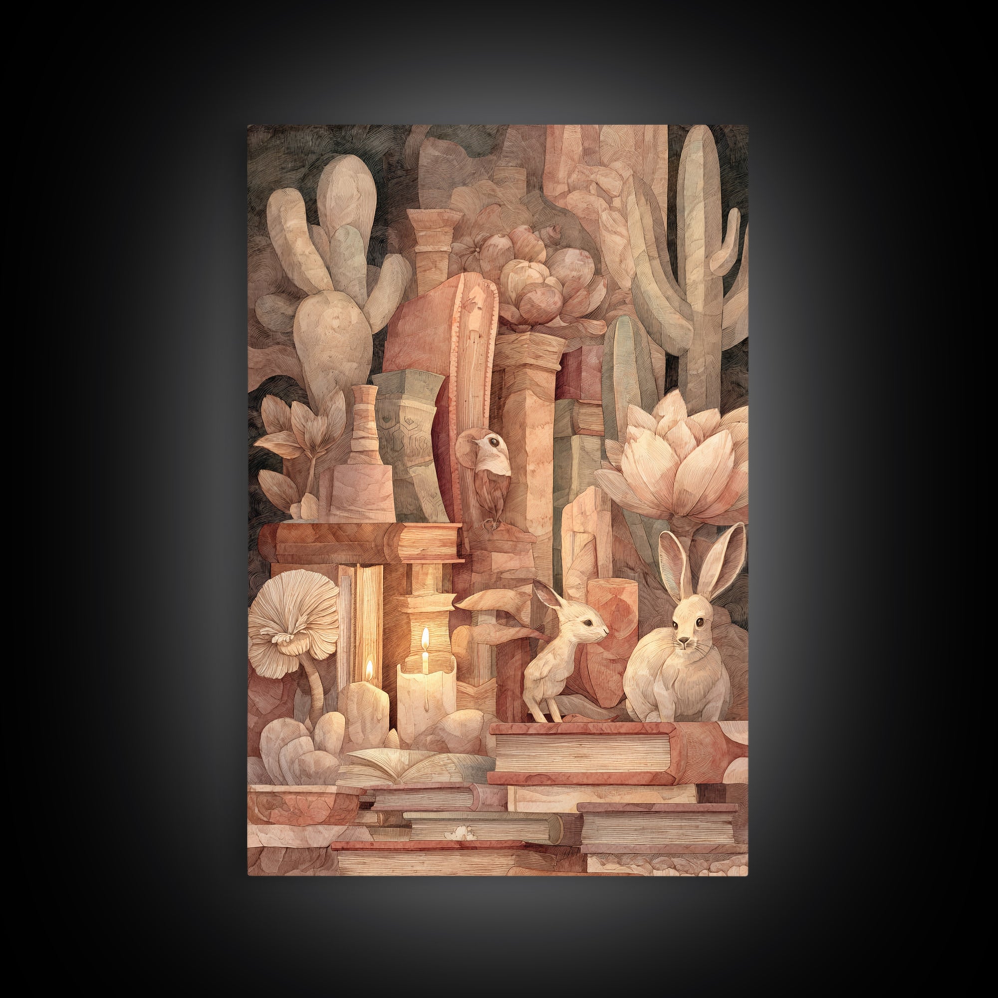 Mermaid Lagoon with Bioluminescent Water Framed Canvas Print, Fantasy Art, Room Decor, Living Room Decor, Fine Art, Mythic, FAN-2x3-64