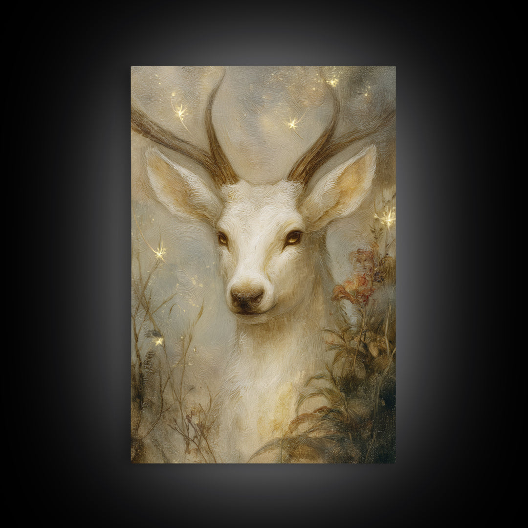Mythic Waterfall Guarded by White Wolves Framed Canvas Print, Fantasy Art, Fantasy Art Prints, Living Room Decor, Oil Painting, FAN-2x3-8