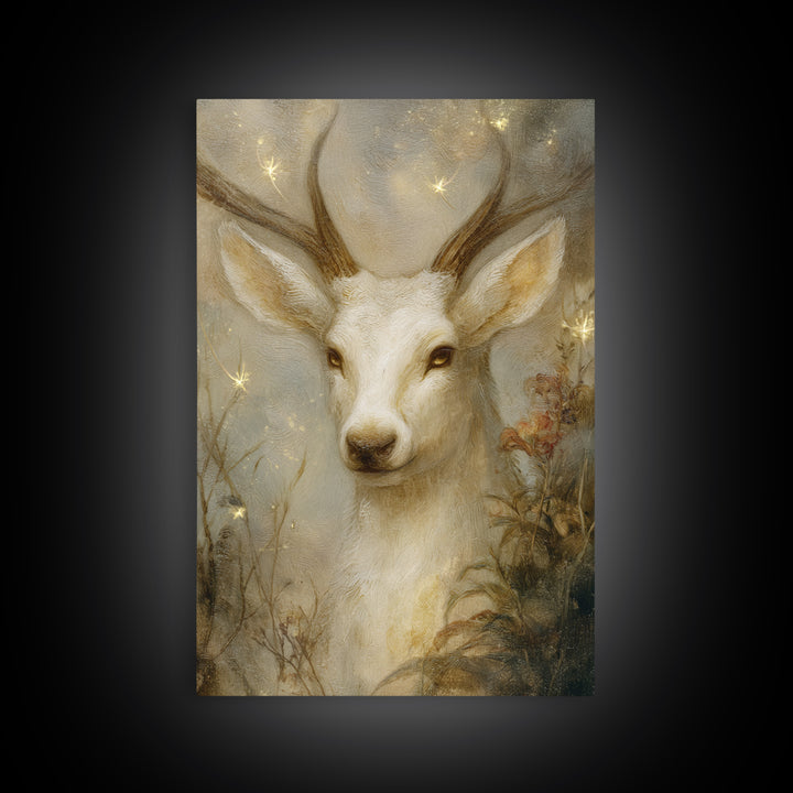 Mythic Waterfall Guarded by White Wolves Framed Canvas Print, Fantasy Art, Fantasy Art Prints, Living Room Decor, Oil Painting, FAN-2x3-8