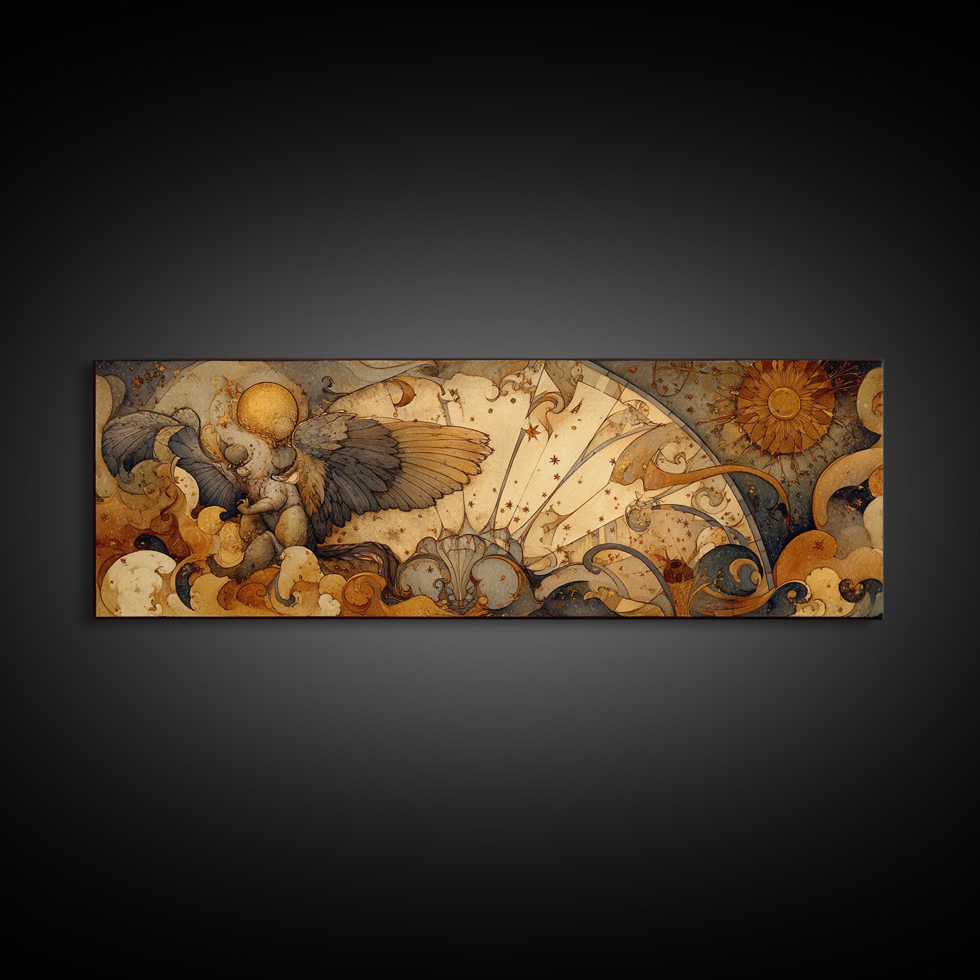 Ancient Map Landscape Canvas Print, Fantasy Art, Watercolor Painting, Living Room Decor, Fine Art, Mythic, Acrylic Painting, FAN-3x1-29