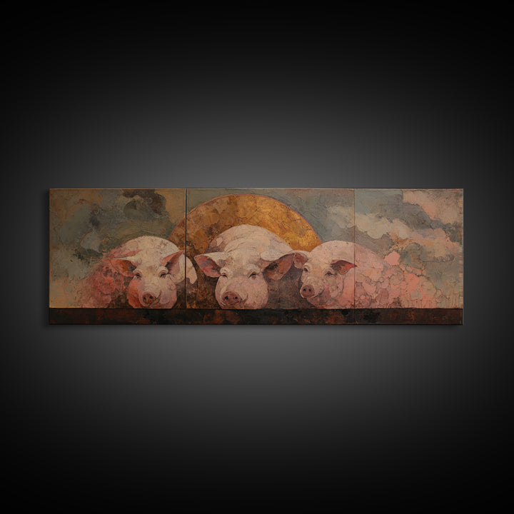 Faerie Market under Giant Mushrooms Framed Canvas Print, Fantasy Art, Contemporary Art, Living Room Decor, Fine Art, Mythic, FAN-3x1-55