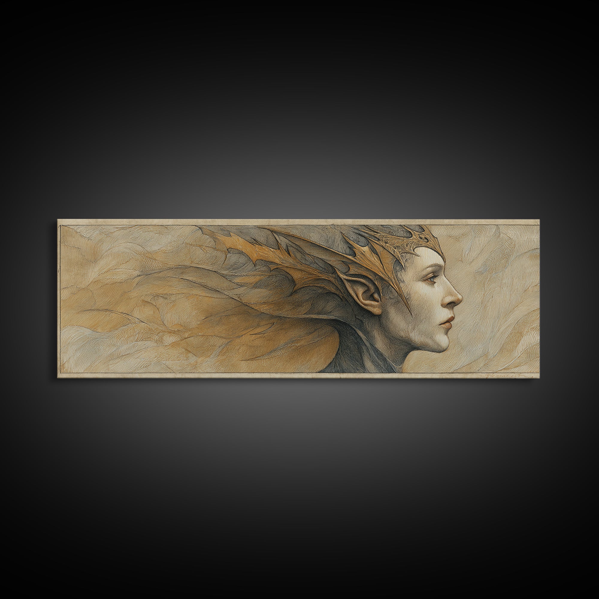 Phoenix Rising in Gold and Crimson Flames Framed Canvas Print, Fantasy Art, Large Art Print, Living Room Decor, Mythic, FAN-3x1-69