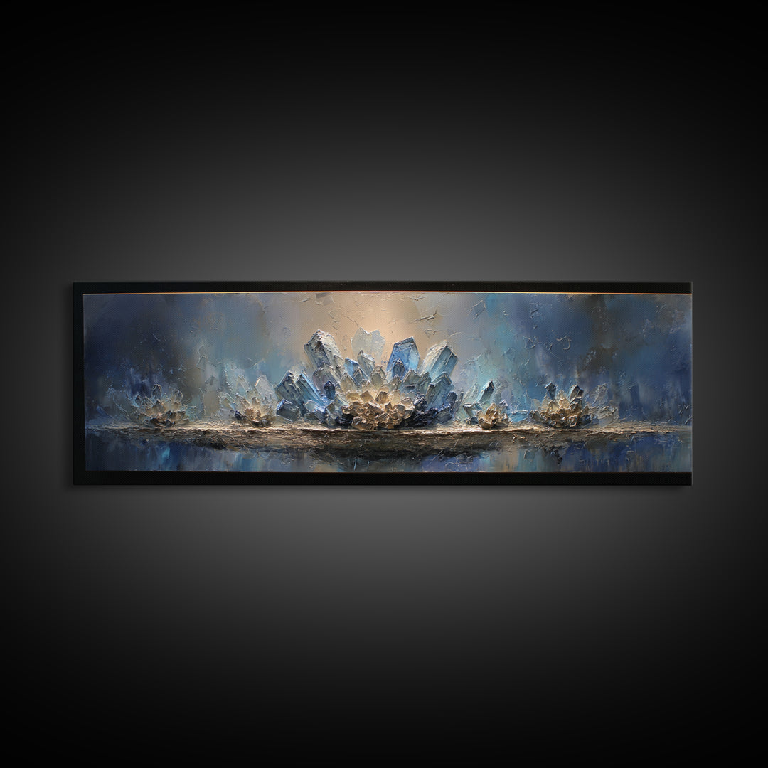 Mythic Waterfall Guarded by White Wolves Canvas Print, Fantasy Art, Minimalist Decor, Living Room Decor, Oil Painting, Mythic, FAN-3x1-88