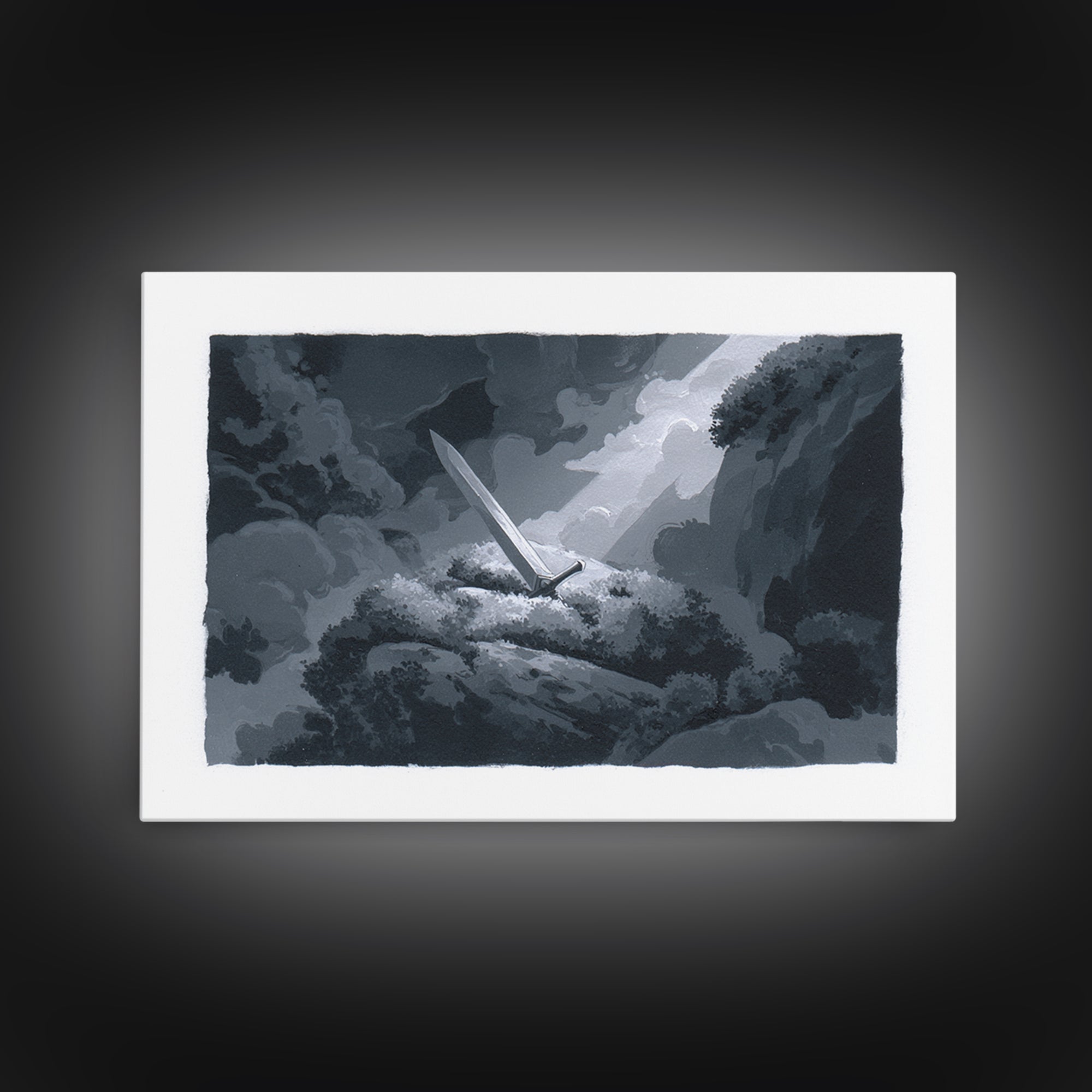 Magic Sword Embedded Framed Canvas Print, Fantasy Art, Digital Print, Living Room Decor, Fine Art, Mythic, Dragon Art, FAN-3x2-63