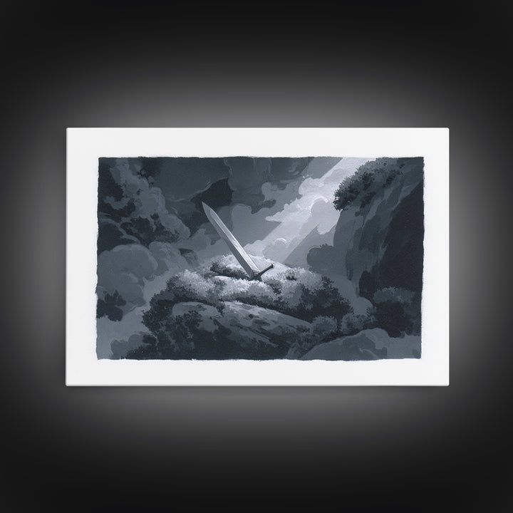Magic Sword Embedded Framed Canvas Print, Fantasy Art, Digital Print, Living Room Decor, Fine Art, Mythic, Dragon Art, FAN-3x2-63