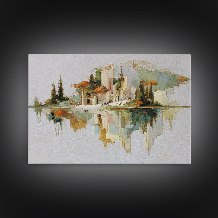 Floating Island with Waterfalls and Ancient Ruins Framed Canvas Print, Fantasy Art, Living Room Decor, Abstract Art, Mythic, FAN-3x2-7