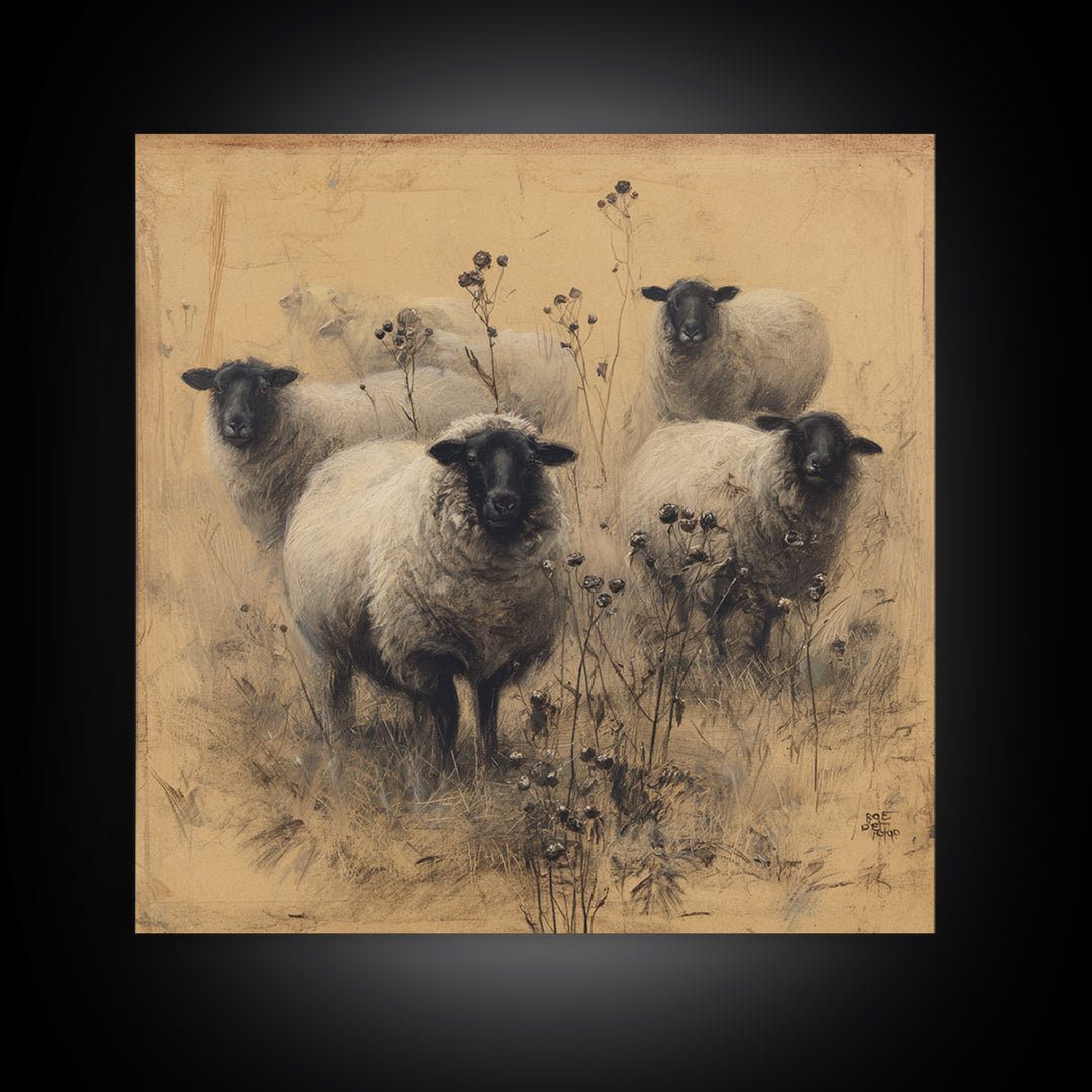 Black and White Sheep Framed Canvas Print, Farmhouse Art, Gallery Decor, Farmhouse Decor, Fine Art, Harvest, Contemporary Art, FAR-1x1-32