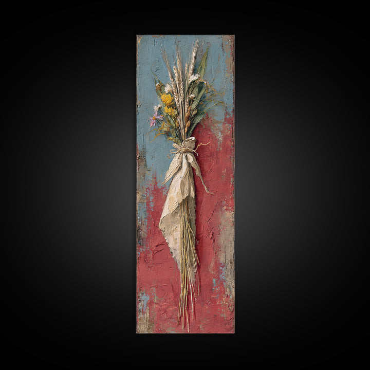 Wheat Bundle Tied Canvas Print, Farmhouse Art, Botanical Prints, Farmhouse Decor, Fine Art, Harvest, Statement Artwork, FAR-1x3-22