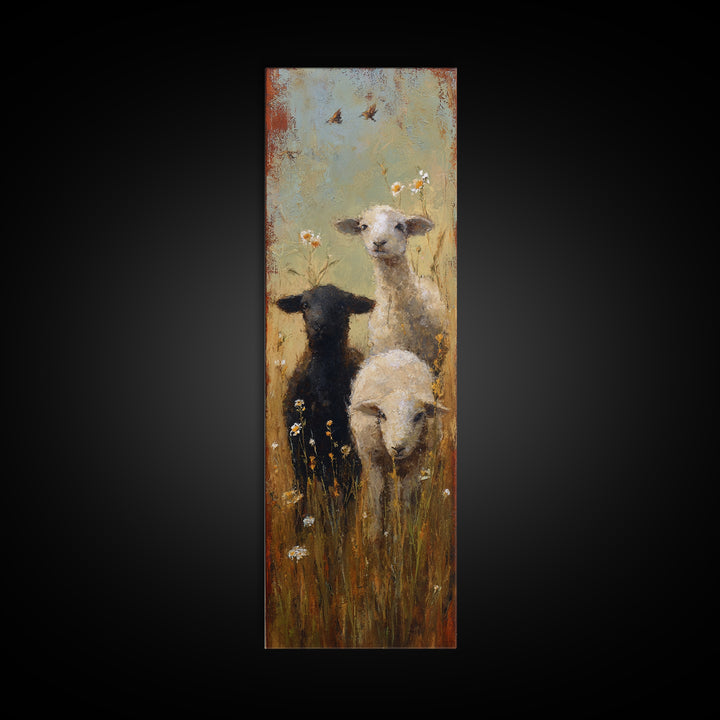 Black and White Sheep Canvas Print, Farmhouse Art, Contemporary Art, Farmhouse Decor, Fine Art, Harvest, Printable Art, FAR-1x3-44