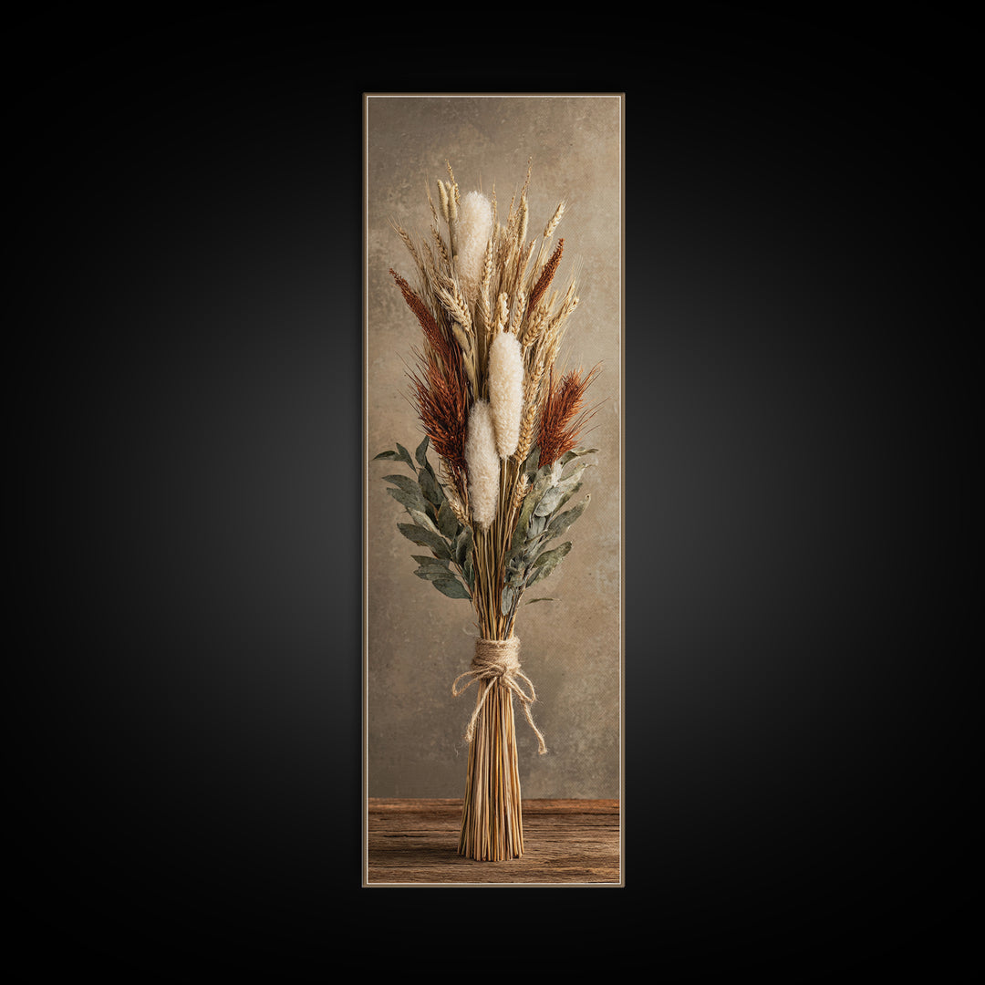 Wheat Bundle Tied Framed Canvas Print, Farmhouse Art, Landscape Art, Farmhouse Decor, Fine Art, Harvest, Textured Painting, FAR-1x3-46