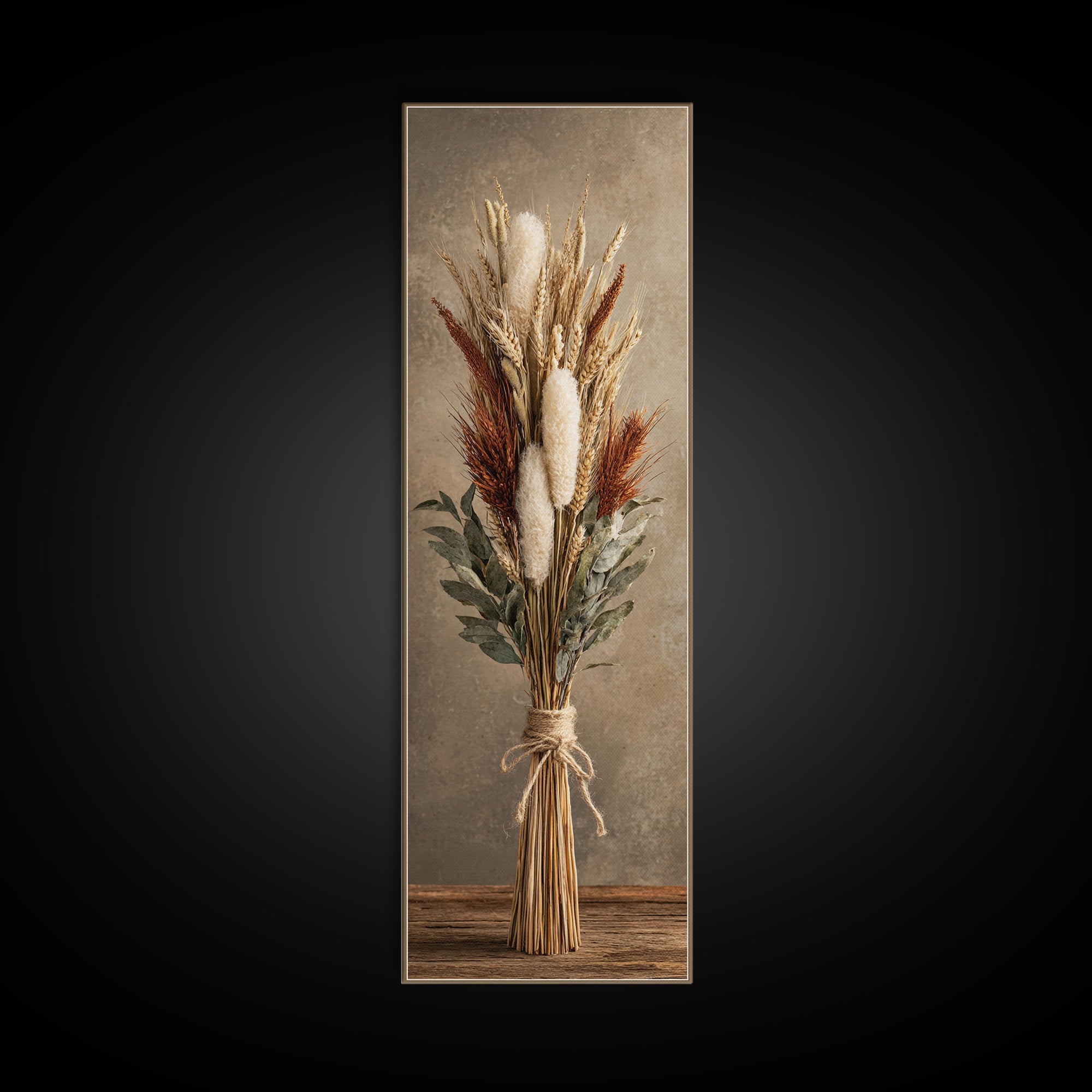 Wheat Bundle Tied Framed Canvas Print, Farmhouse Art, Landscape Art, Farmhouse Decor, Fine Art, Harvest, Textured Painting, FAR-1x3-46