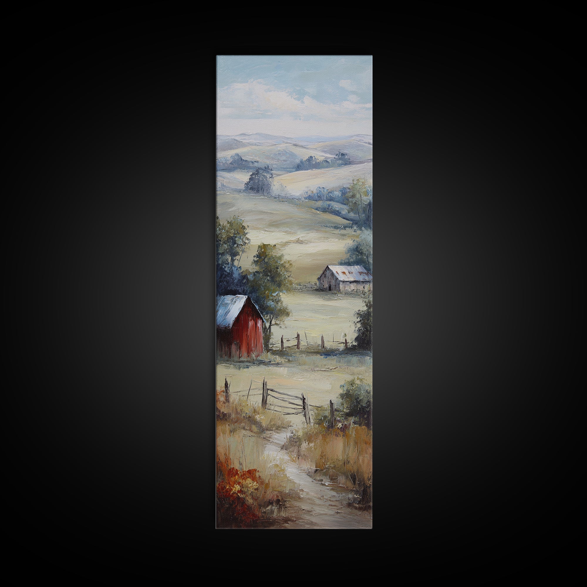 Country Landscape with Fence and Rolling Hills Framed Canvas Print, Farmhouse Art, Downloadable Art, Farmhouse Decor, Harvest, FAR-1x3-50