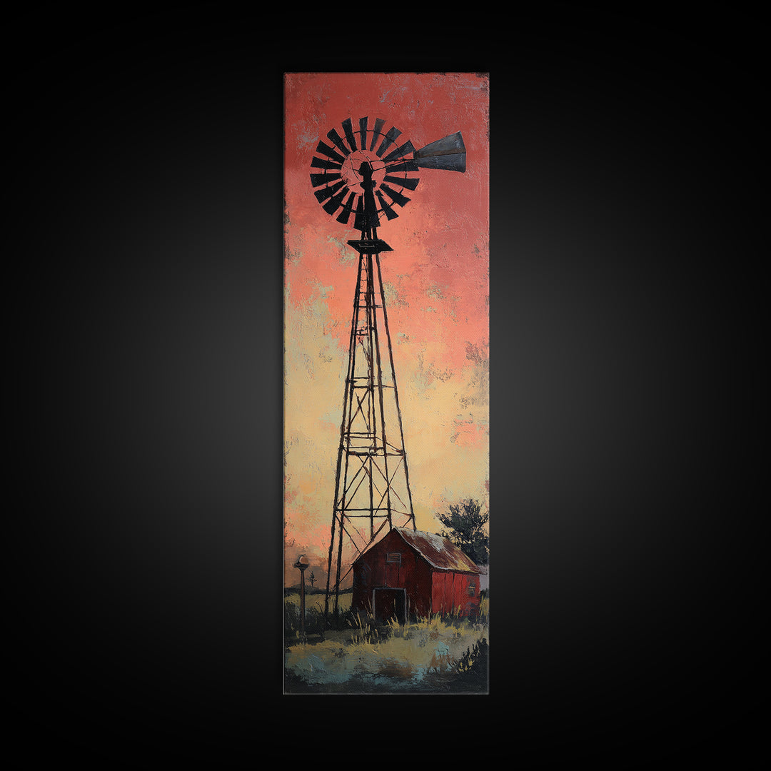 Windmill Silhouette at Sunset Framed Canvas Print, Farmhouse Art, Modern Decor, Farmhouse Decor, Fine Art, Harvest, Home Decor, FAR-1x3-53