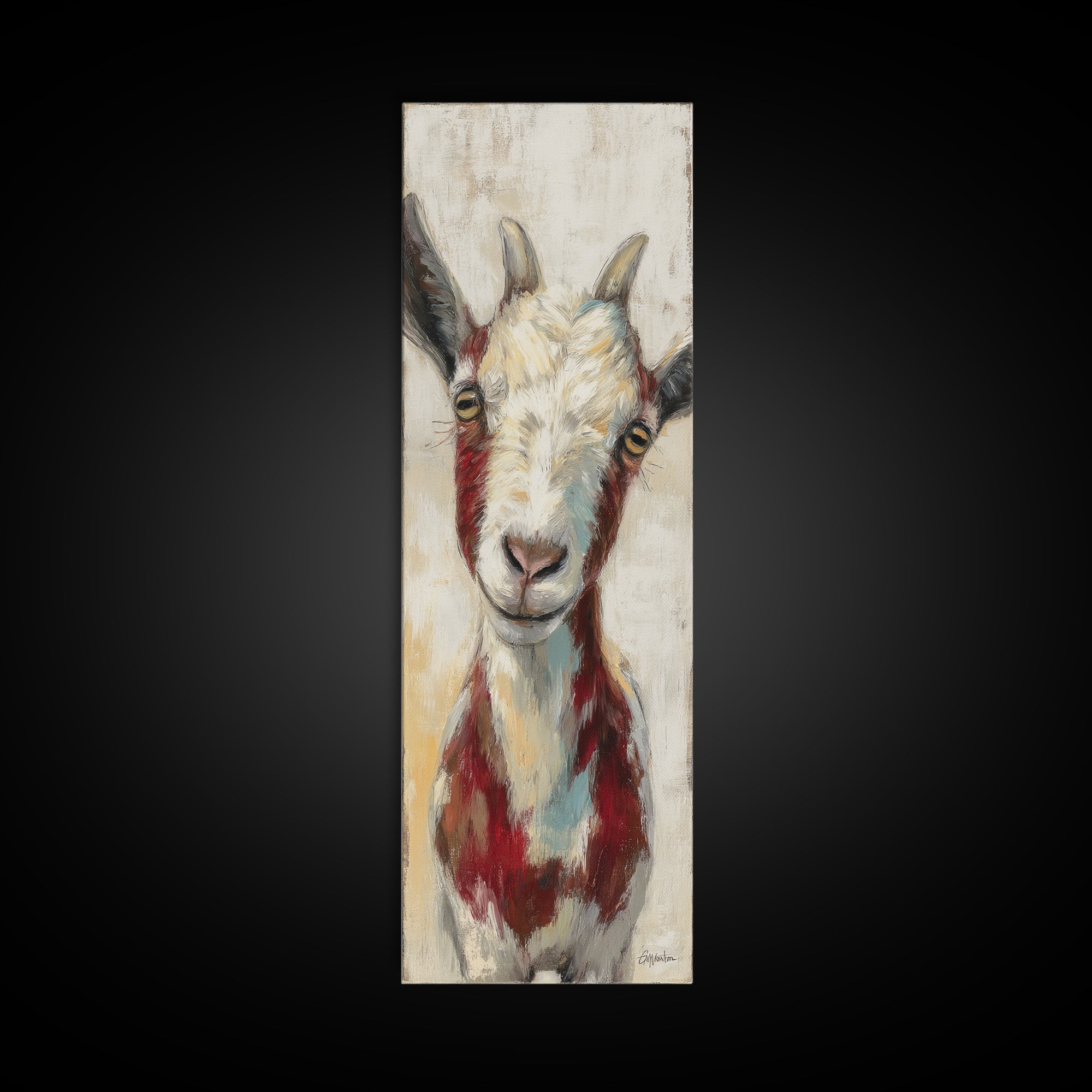 Goat Portrait with Playful Expression Framed Canvas Print, Farmhouse Art, Landscape Painting, Farmhouse Decor, Oil Painting, FAR-1x3-54