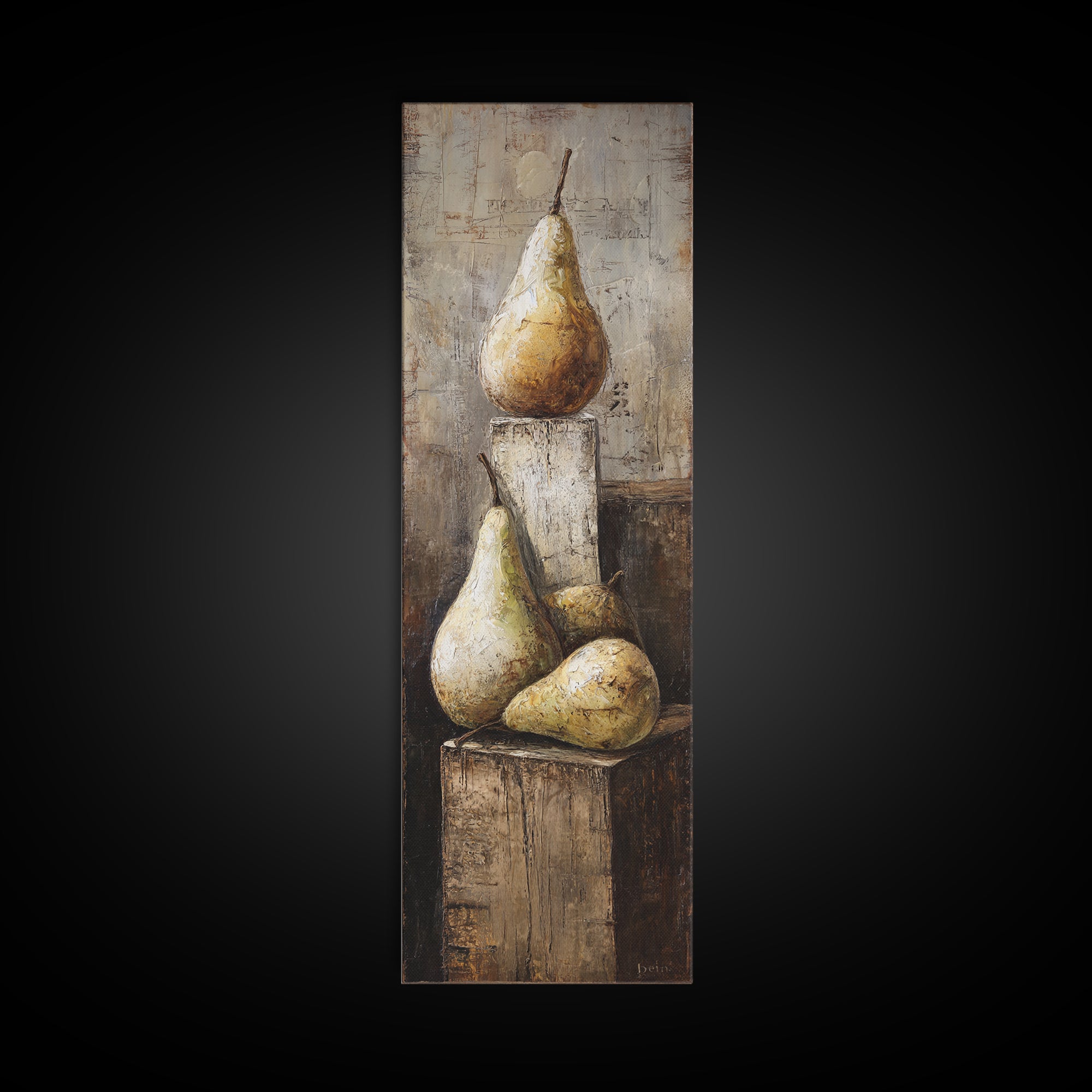 Rustic Pear Still Life on Plank Wood Canvas Print, Farmhouse Art, Digital Print, Farmhouse Decor, Oil Painting, Harvest, FAR-1x3-55