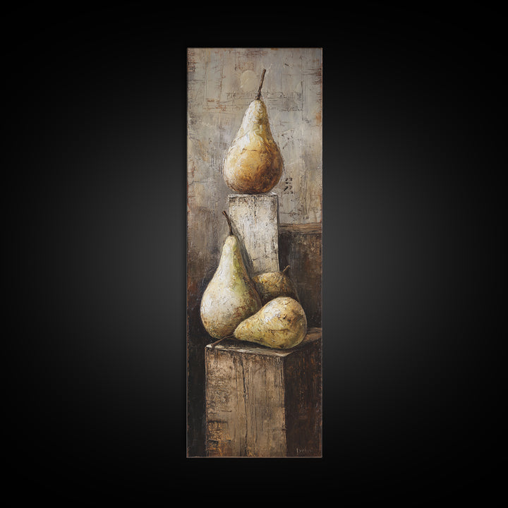 Rustic Pear Still Life on Plank Wood Canvas Print, Farmhouse Art, Digital Print, Farmhouse Decor, Oil Painting, Harvest, FAR-1x3-55