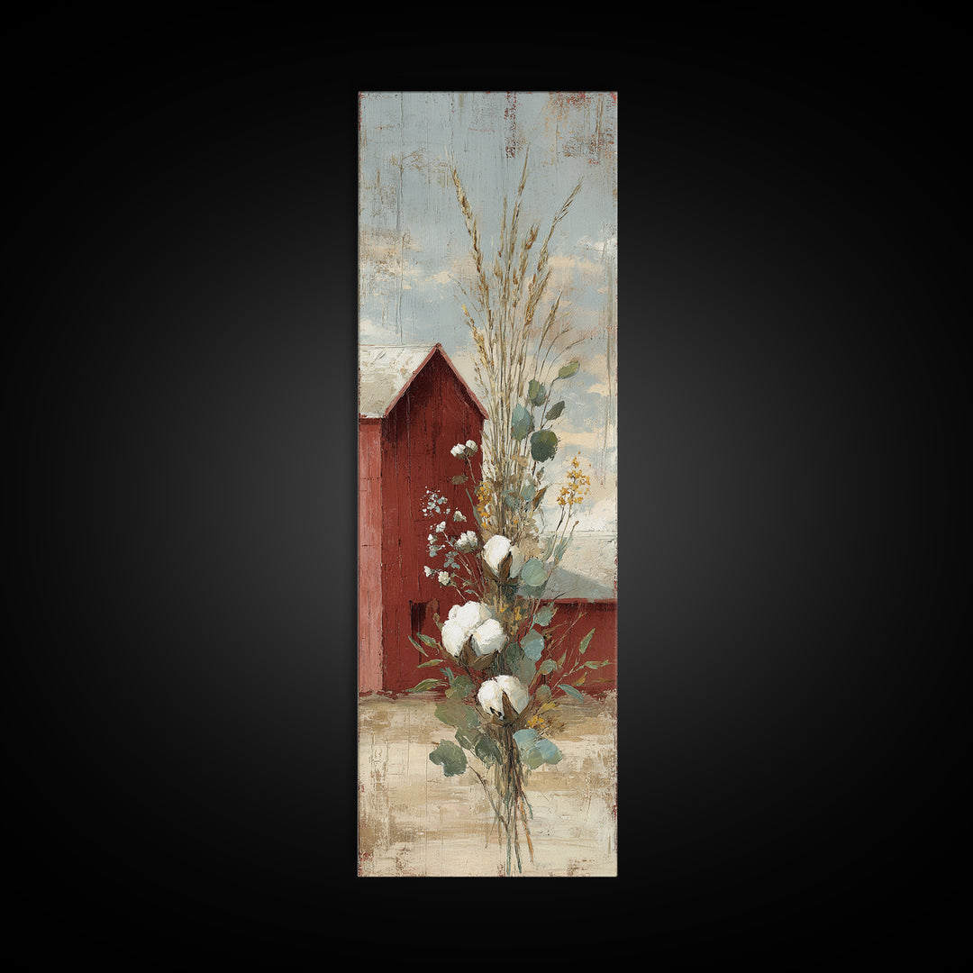 Farmhouse Wreath of Cotton Stems and Eucalyptus Canvas Print, Farmhouse Art, Printable Wall Art, Farmhouse Decor, Harvest, FAR-1x3-56