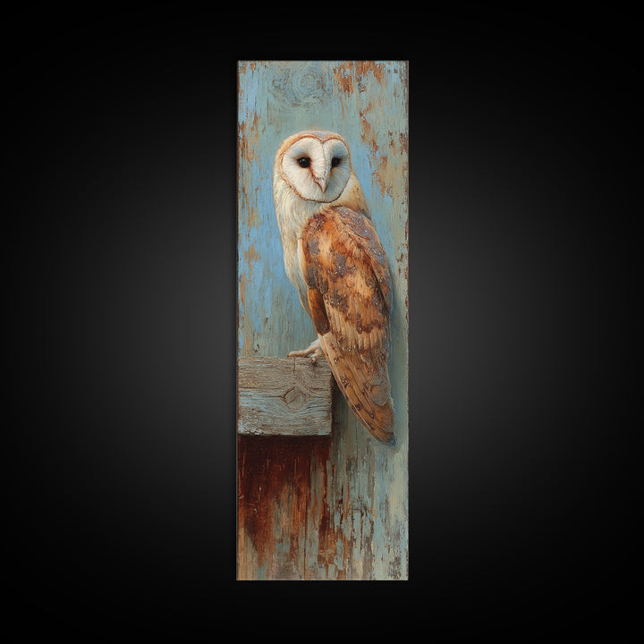 Barn Owl Perched on Aged Wood Canvas Print, Farmhouse Art, Printable Art, Farmhouse Decor, Harvest, Landscape Painting, FAR-1x3-59