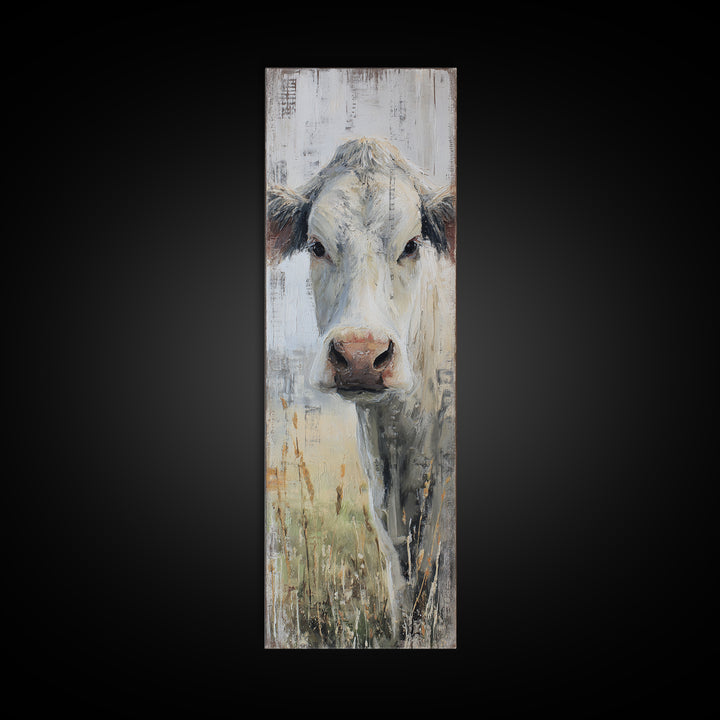 White Cow Portrait Framed Canvas Print, Farmhouse Art, Textured Painting, Farmhouse Decor, Fine Art, Harvest, Oil Painting, FAR-1x3-61