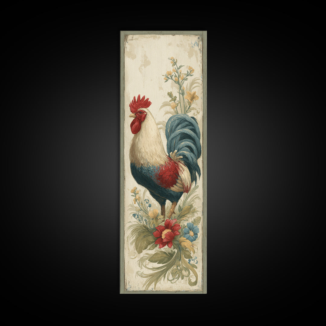 Rooster Painted in Cheerful Folk Colors Framed Canvas Print, Farmhouse Art, Digital Wall Art, Farmhouse Decor, Harvest, FAR-1x3-64