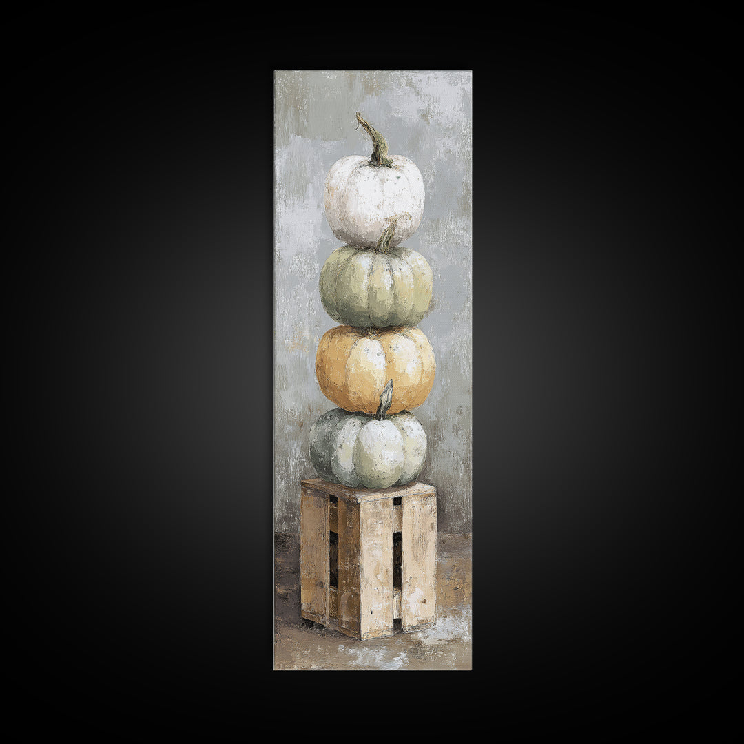 Pumpkins Stacked on a Wooden Crate Canvas Print, Farmhouse Art, Digital Prints, Farmhouse Decor, Harvest, Watercolor Painting, FAR-1x3-73