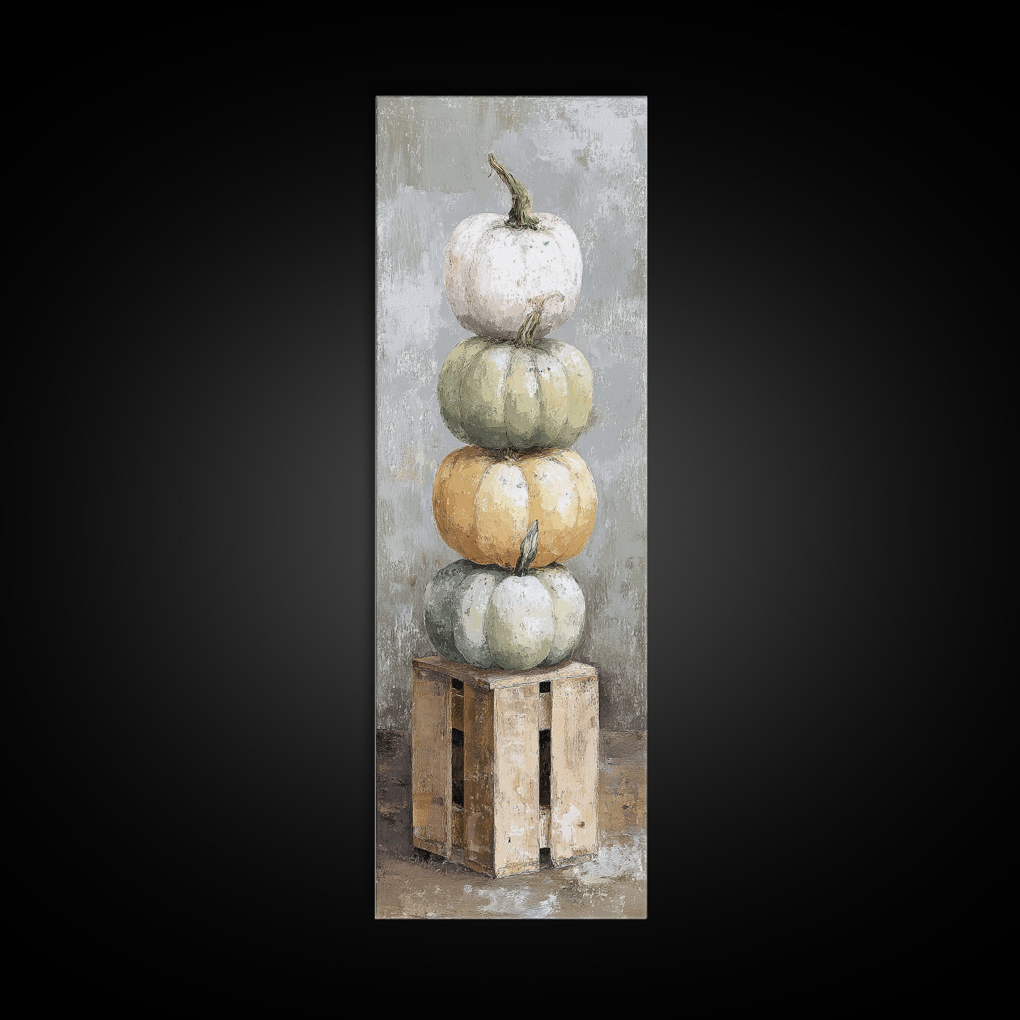 Pumpkins Stacked on a Wooden Crate Canvas Print, Farmhouse Art, Digital Prints, Farmhouse Decor, Harvest, Watercolor Painting, FAR-1x3-73