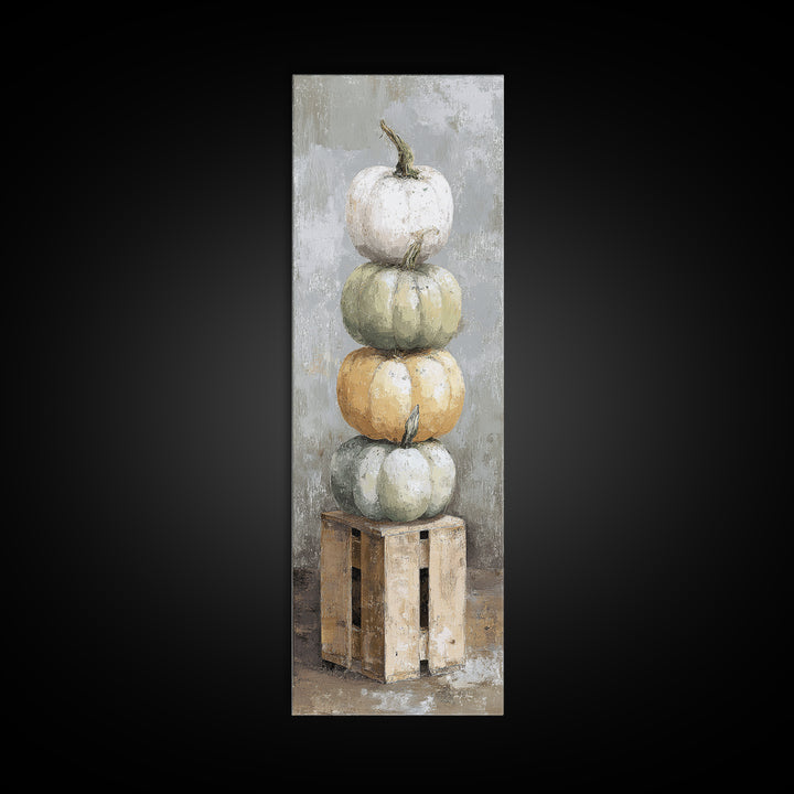 Pumpkins Stacked on a Wooden Crate Canvas Print, Farmhouse Art, Digital Prints, Farmhouse Decor, Harvest, Watercolor Painting, FAR-1x3-73