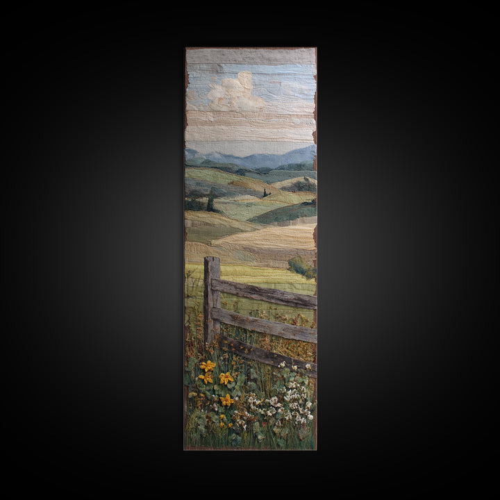 Country Landscape with Fence and Rolling Hills Framed Canvas Print, Farmhouse Art, Downloadable Art, Farmhouse Decor, Harvest, FAR-1x3-74