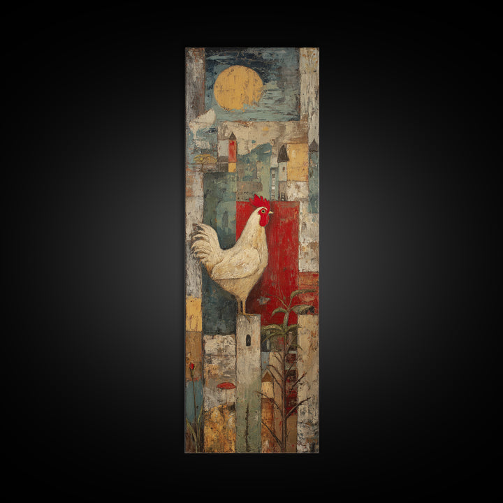 Chicken Family in a Garden Patch Framed Canvas Print, Farmhouse Art, Farmhouse Wall Decor, Farmhouse Decor, Oil Painting, FAR-1x3-75