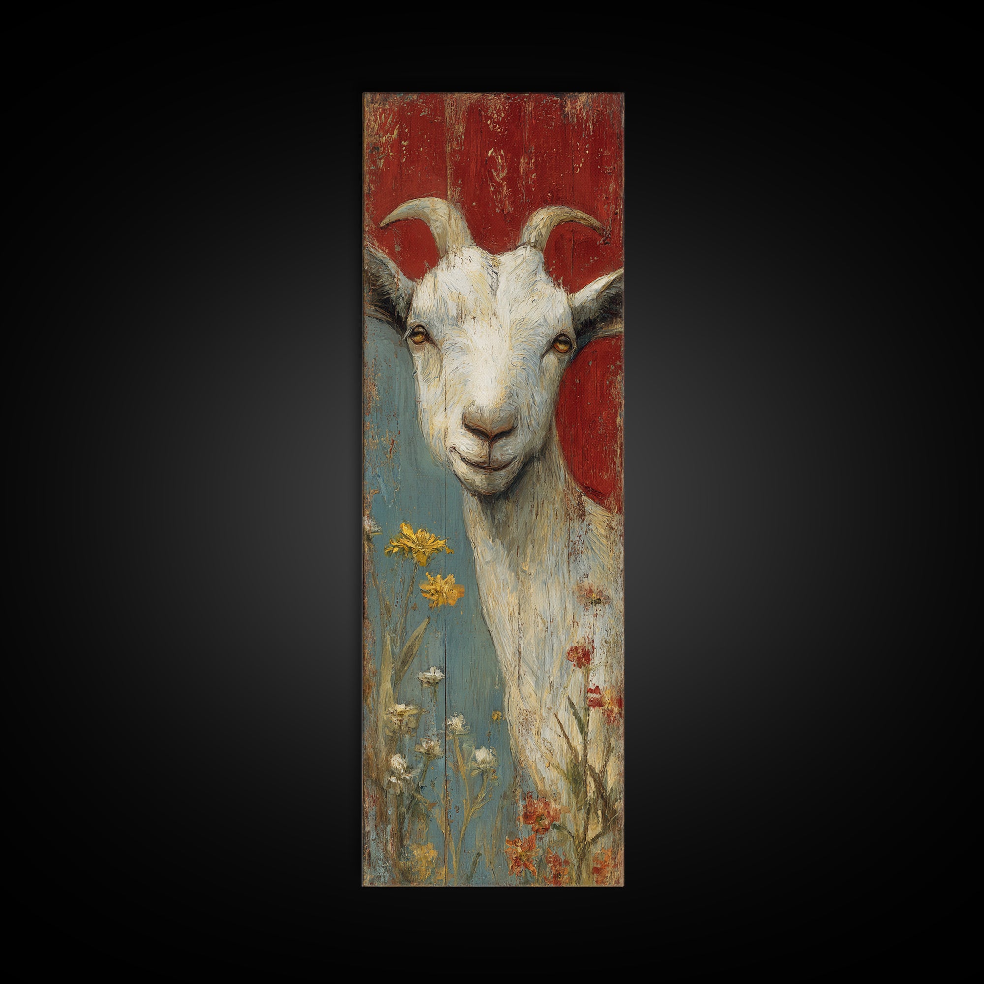 Goat Portrait with Playful Expression Canvas Print, Farmhouse Art, Botanical Art, Farmhouse Decor, Fine Art, Harvest, FAR-1x3-78