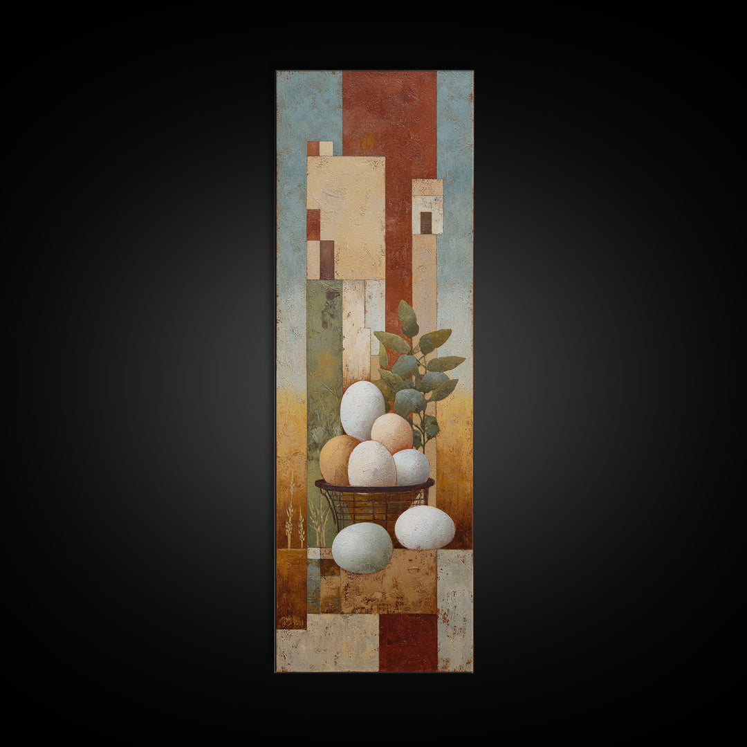 Fresh Eggs in a Wire Basket Canvas Print, Farmhouse Art, Art Print, Farmhouse Decor, Oil Painting, Harvest, Digital Art, FAR-1x3-90