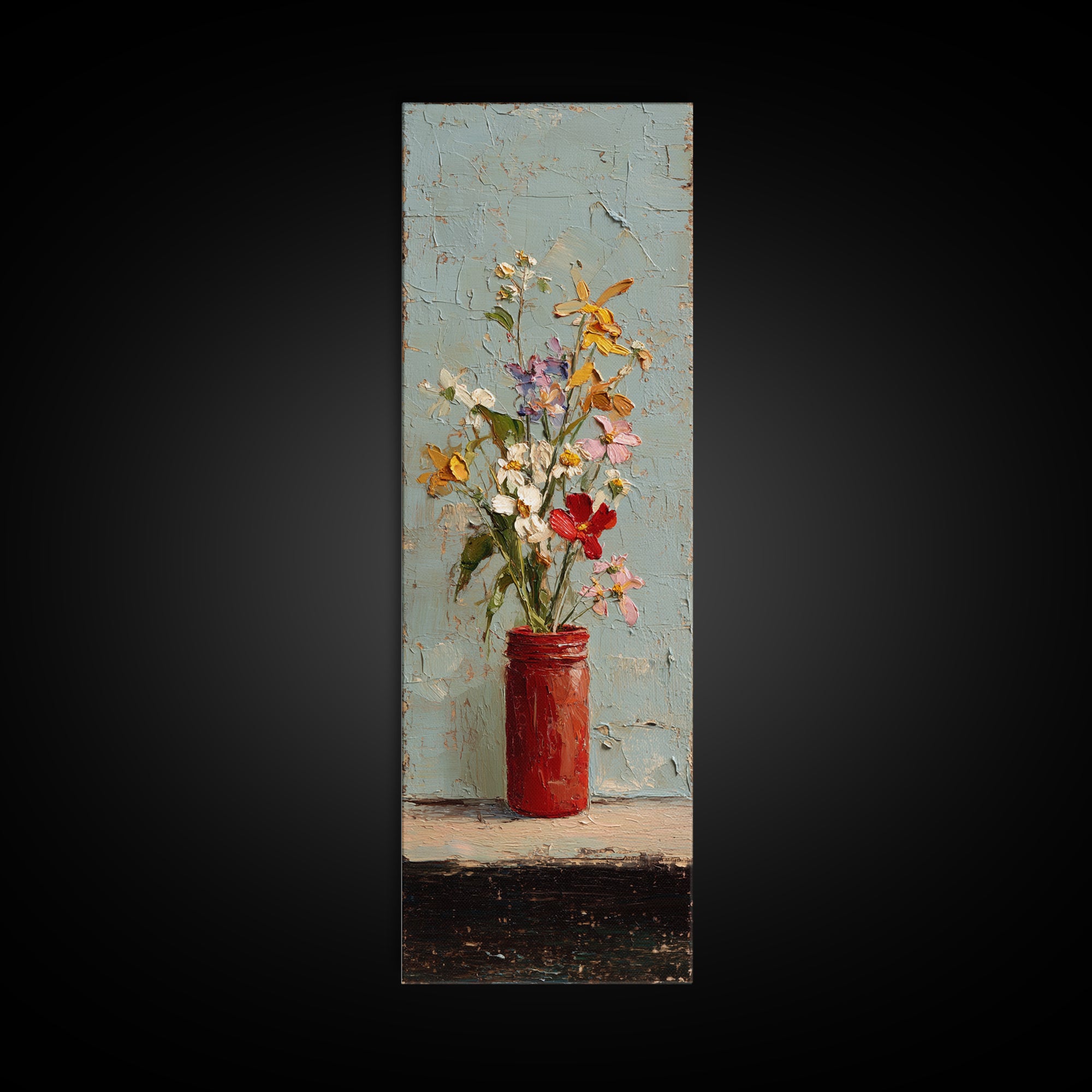 Wildflowers in a Mason Jar on Linen Framed Canvas Print, Farmhouse Art, Farmhouse Wall Art, Farmhouse Decor, Fine Art, Harvest, FAR-1x3-91