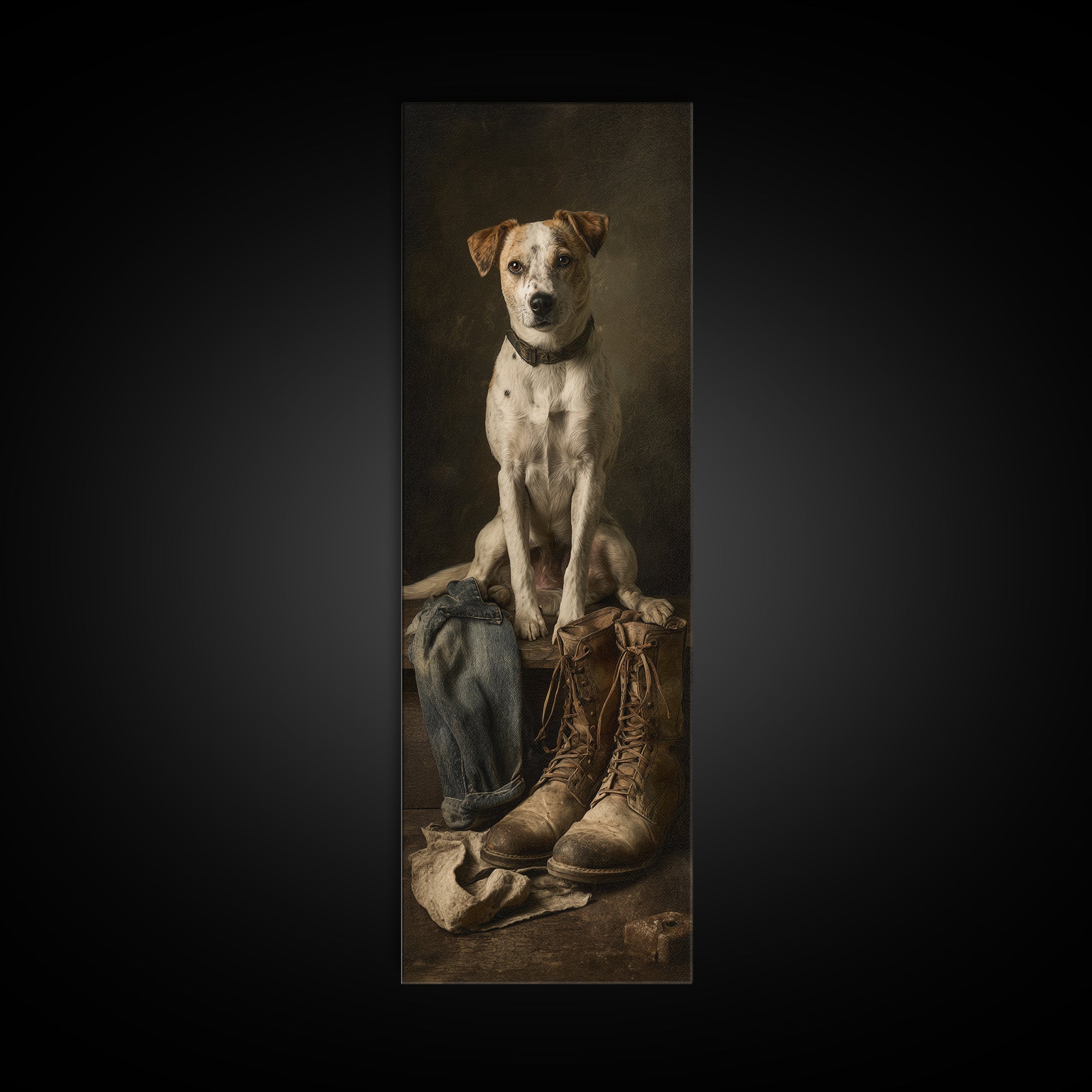 Farm Dog Lying Beside Weathered Boots Canvas Print, Farmhouse Art, Minimalist Decor, Farmhouse Decor, Fine Art, Harvest, FAR-1x3-93